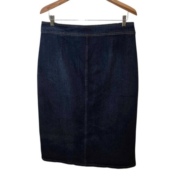 Per Se Classic Button Front Midi Denim Skirt 10 - Picture 2 of 7